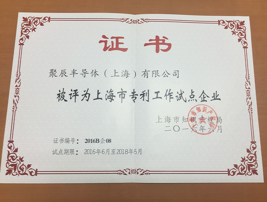  2016年豪运国际获得上海市专利工作试点企业